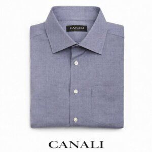 Canali Men's Light Blue Micro-Check Dress Shirt 46/18 cotton